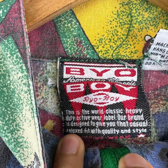 Vintage 1980s Youth Boy BYO Byo Boy American football all over print shirt Mediu - Picture 4 of 9